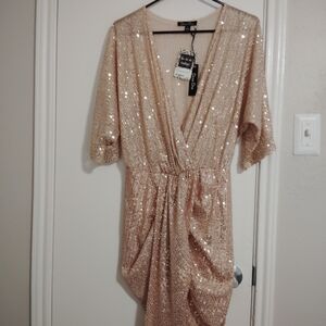 Lulu's Shimmering Sequin Midi Dress in Gold